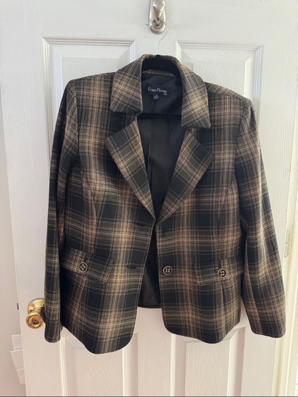 Evan Picone Plaid Blazer Jacket in Brown and Black | size 14